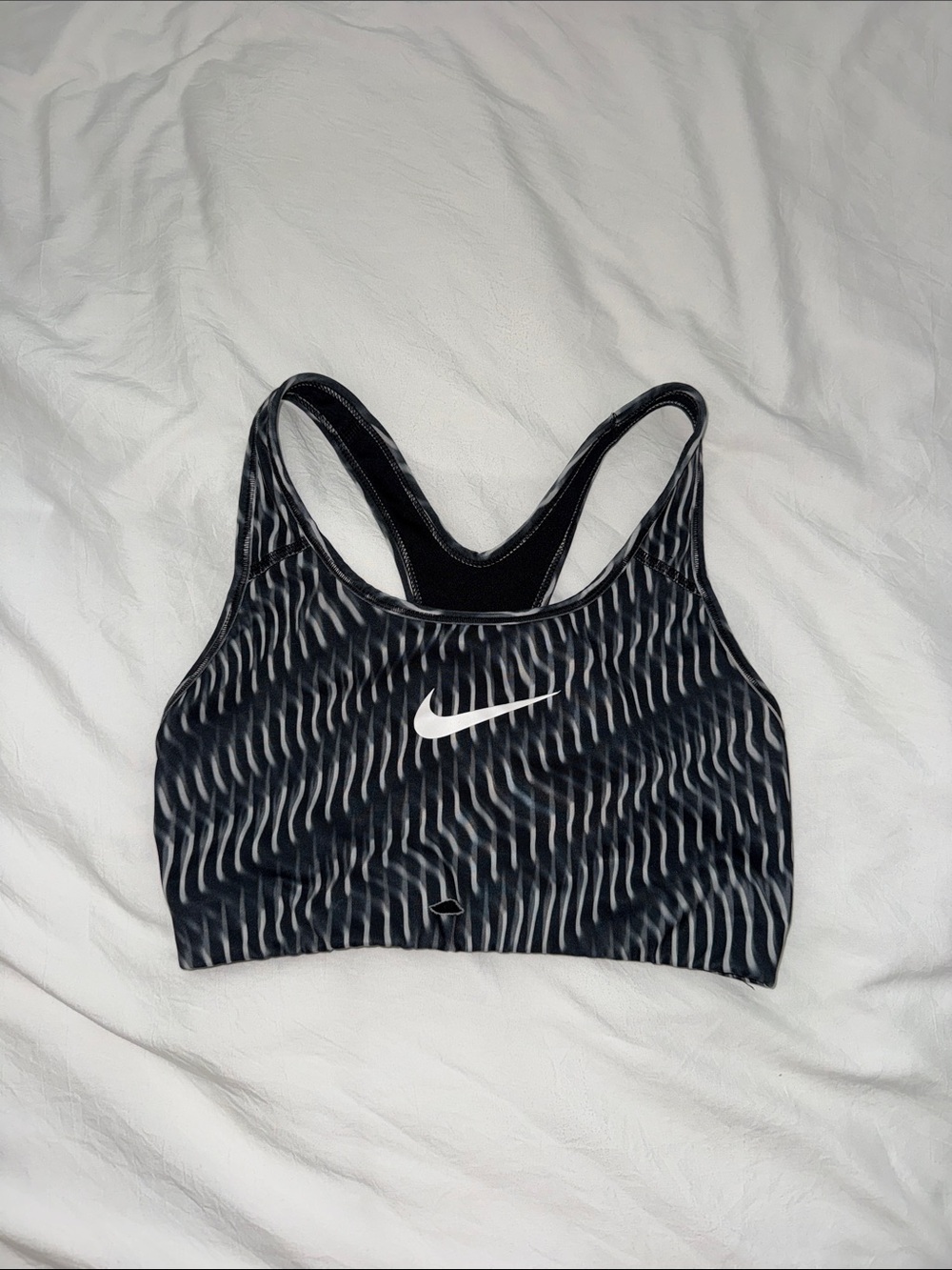 Nike Black & White Wavy Pattern Racerback Sports Bra